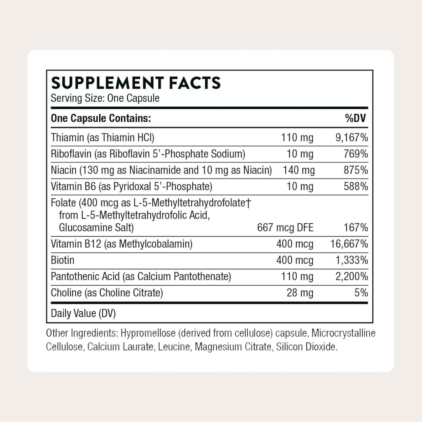 Thorne Basic B-Complex Vitamin Supplement with Choline 60 Capsules