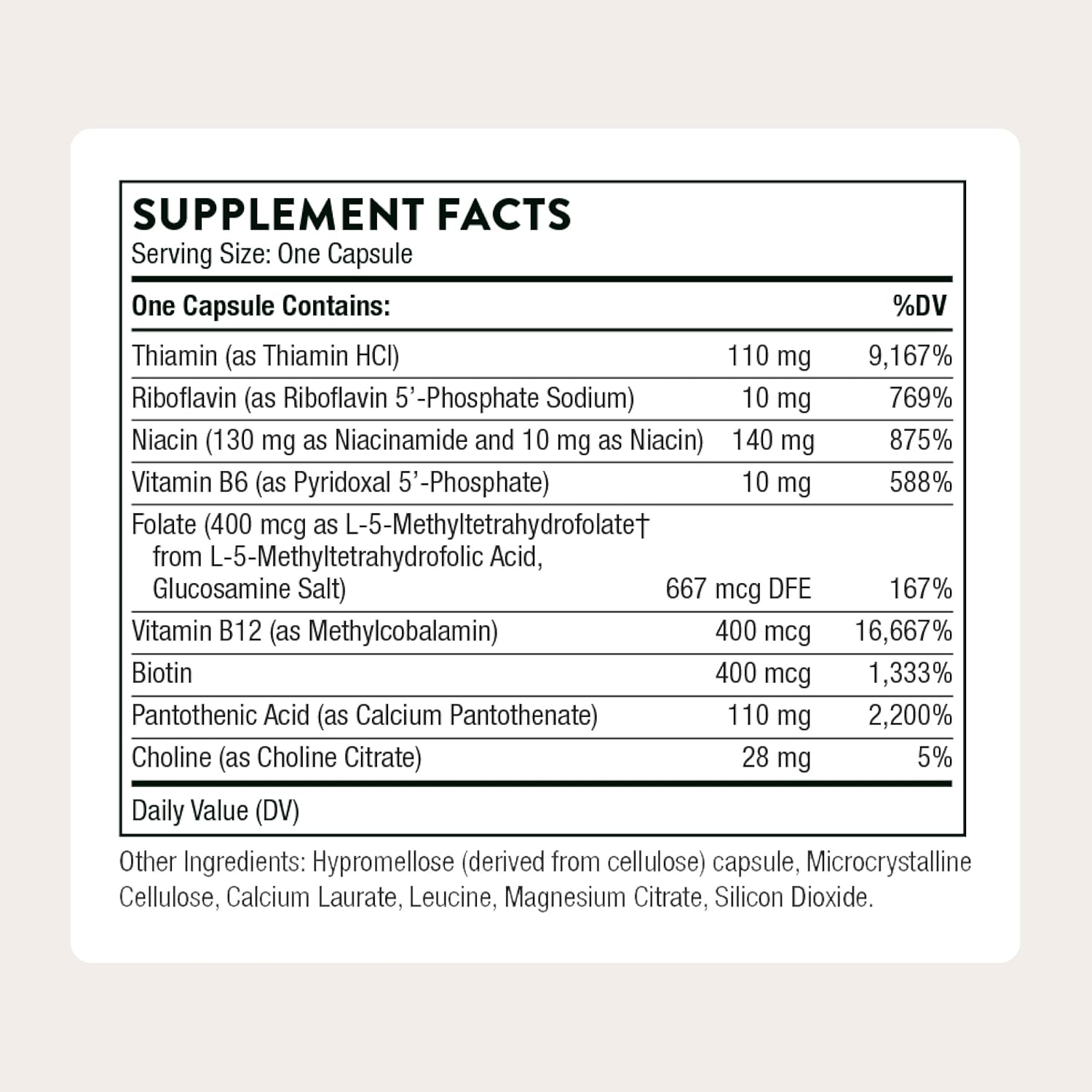 Thorne Basic B-Complex Vitamin Supplement with Choline 60 Capsules