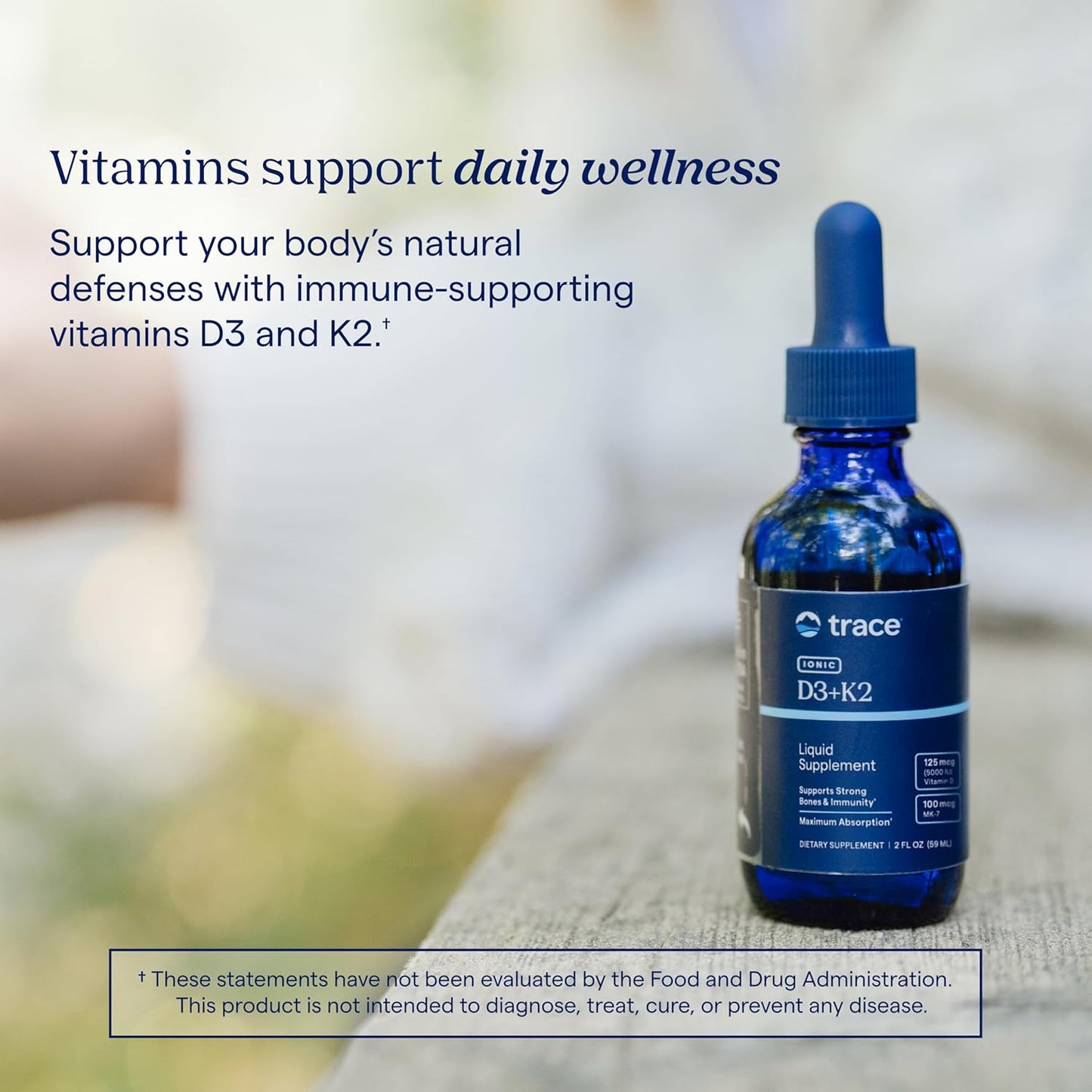 Trace Minerals Liquid Ionic Vitamin D3 + K2 Concentrated Supplement 2 fl. oz