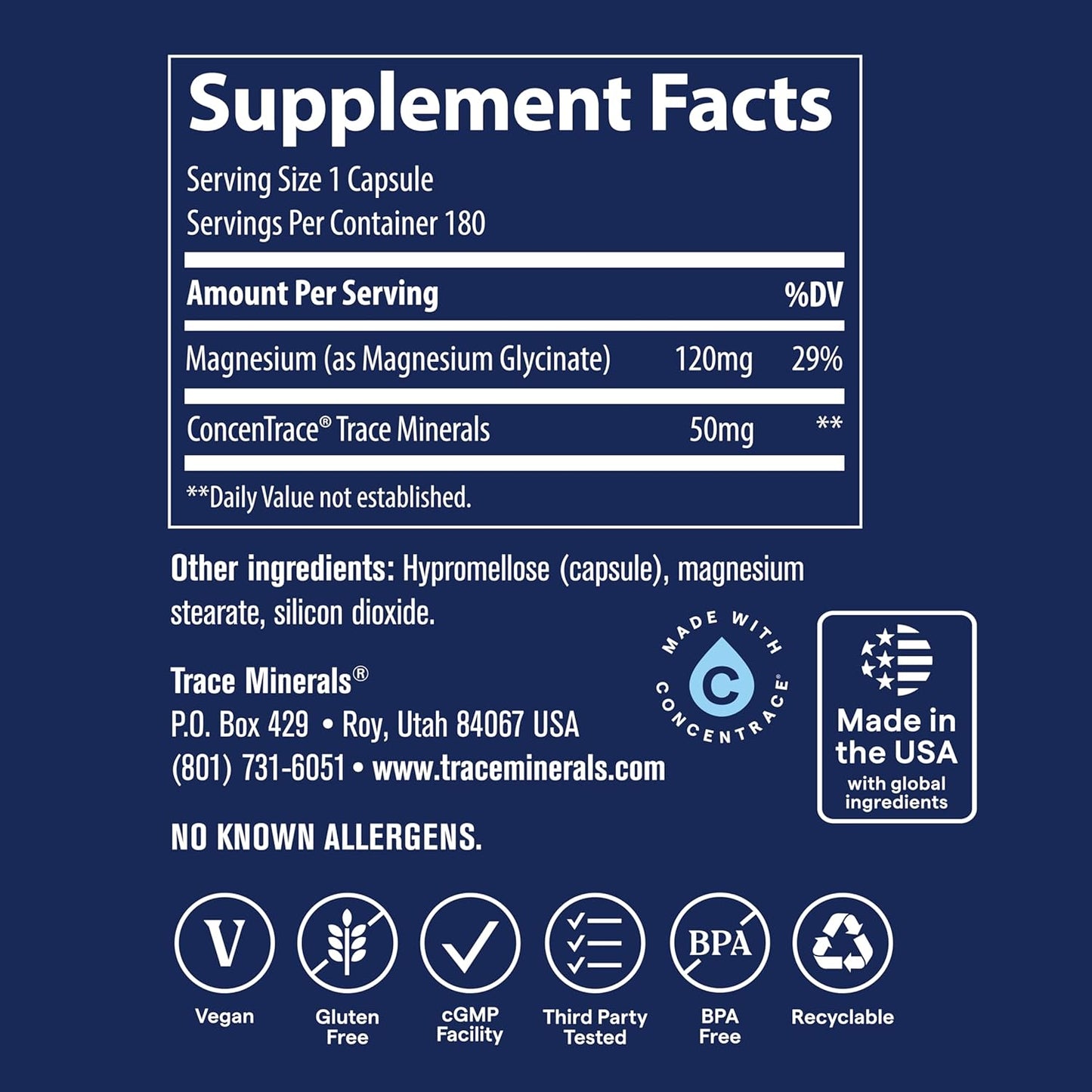 Trace Minerals Magnesium Glycinate Capsules 120 mg 180 Count