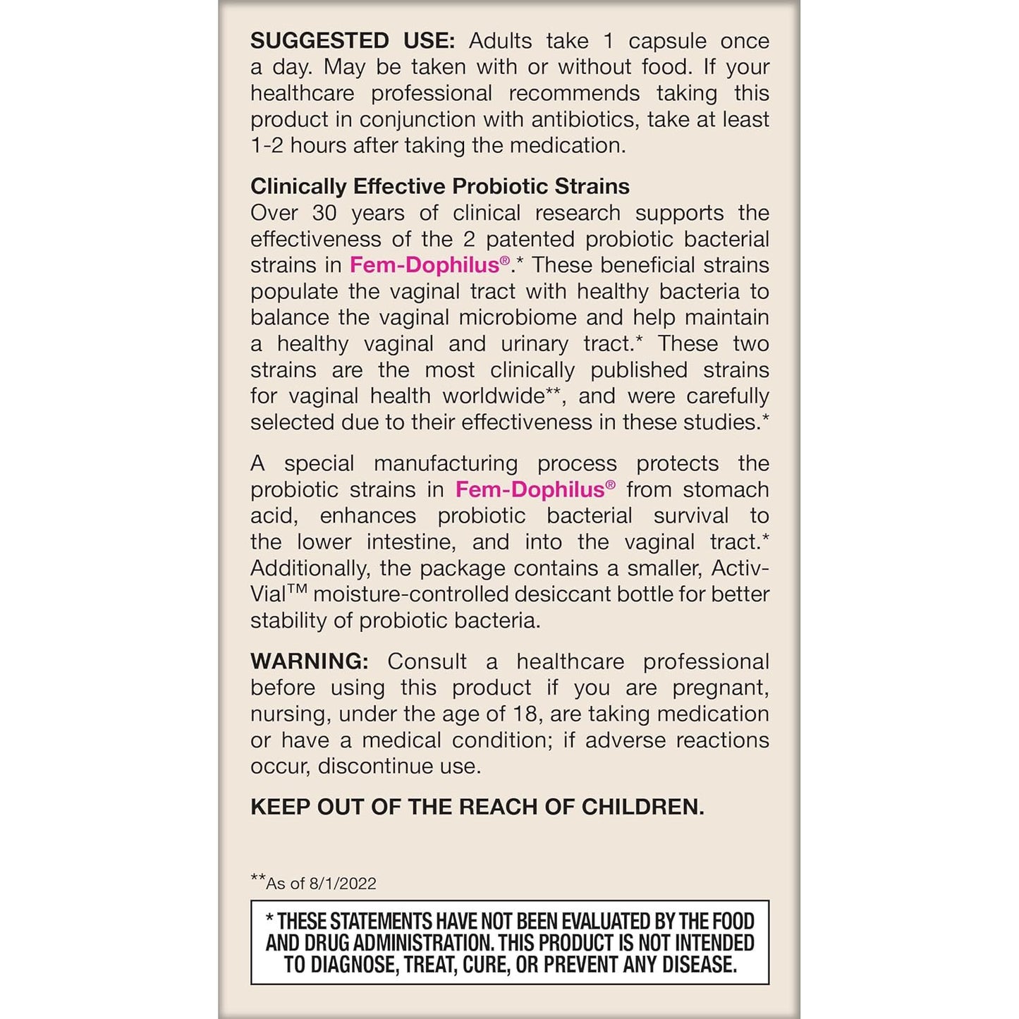 Jarrow Formulas Fem-Dophilus Vaginal Probiotics 1 Billion CFU, 60 Count (Pack of 1)