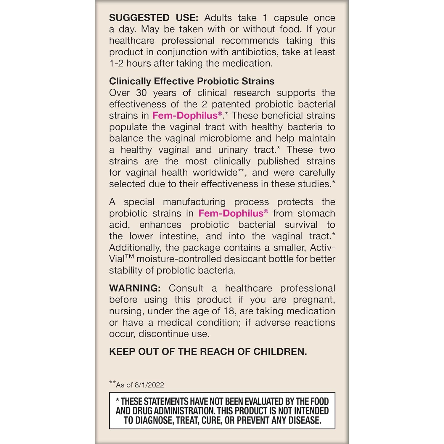 Jarrow Formulas Fem-Dophilus Vaginal Probiotics 1 Billion CFU, 60 Count (Pack of 1)