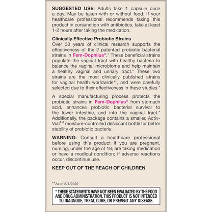 Jarrow Formulas Fem-Dophilus Vaginal Probiotics 1 Billion CFU, 60 Count (Pack of 1)