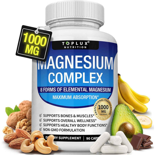 Toplux Magnesium Complex Supplement 1000mg 8 Elemental Forms 90 Capsules