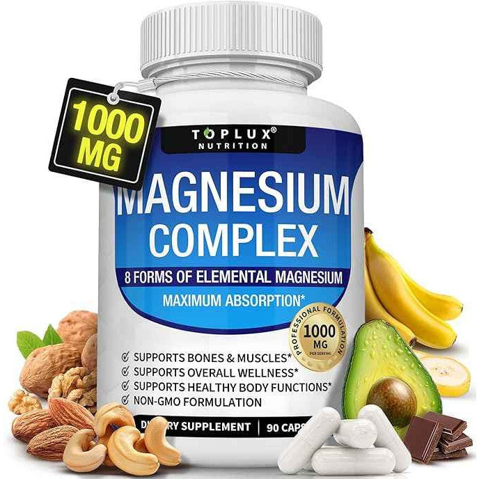 Toplux Magnesium Complex Supplement 1000mg 8 Elemental Forms 90 Capsules