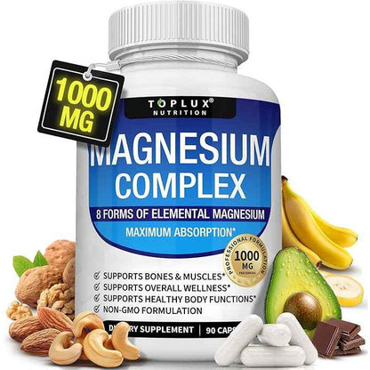 Toplux Magnesium Complex Supplement 1000mg 8 Elemental Forms 90 Capsules