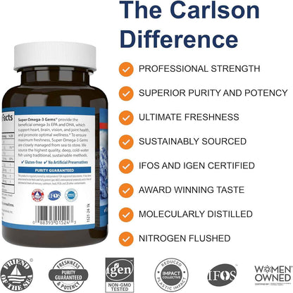 Carlson Super Omega-3 Gems Fish Oil Supplement 1200 mg 100 Count