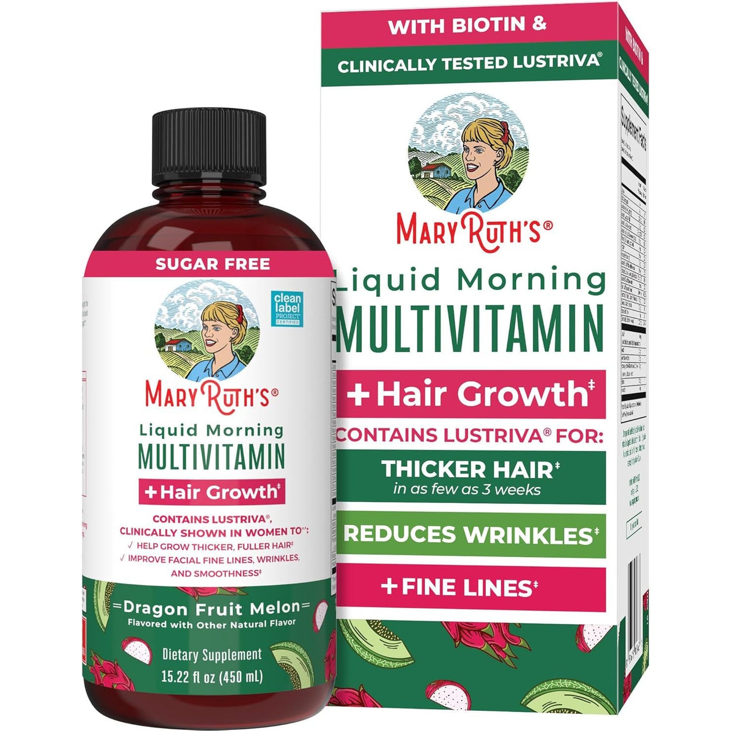 MaryRuth's Liquid Multivitamin Plus Hair Growth Dragon Fruit Lustriva Hair Growth Supplements | Skin Care 15.22 Fl Oz