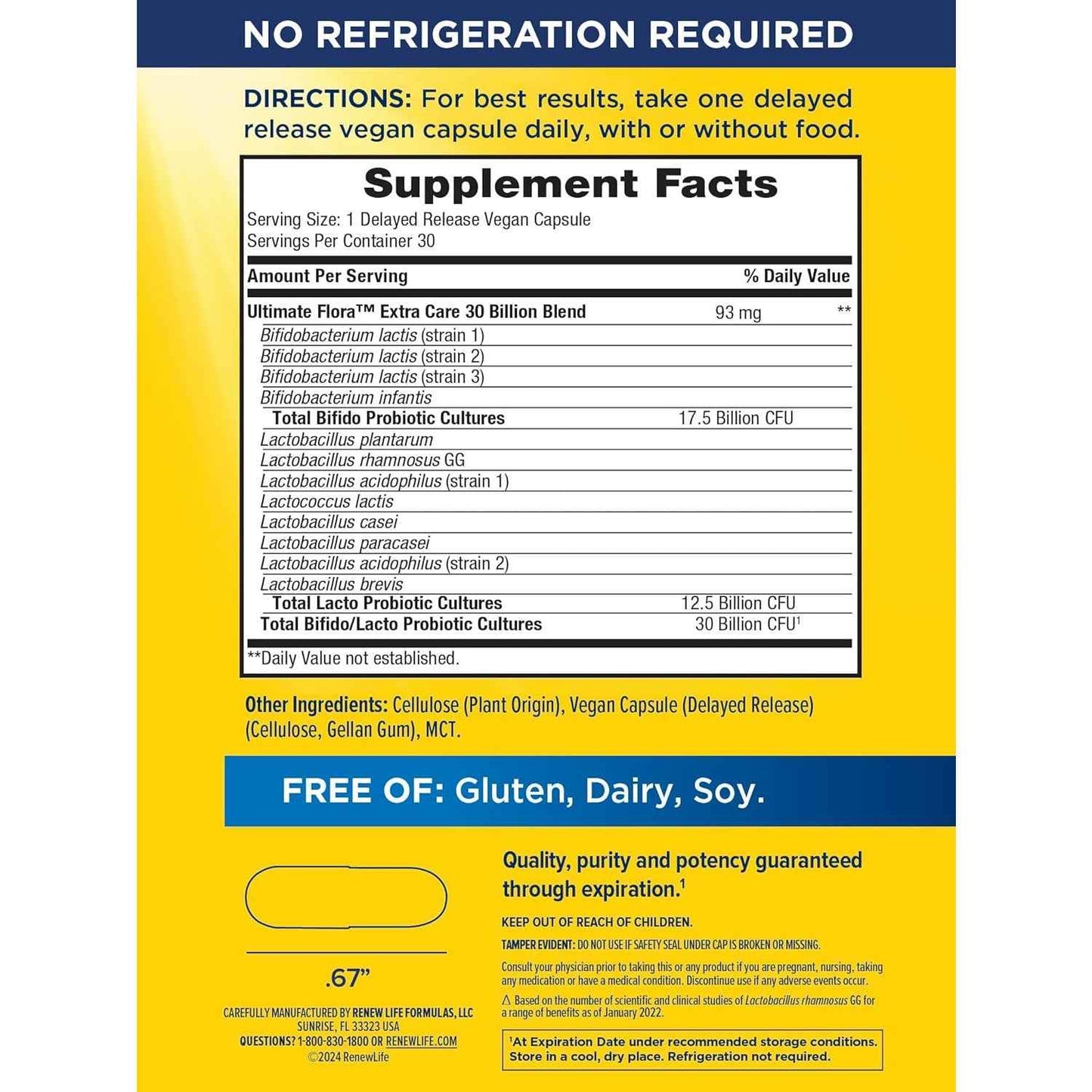 Renew Life Extra Care Digestive Probiotic Capsules 30 Billion CFU 30 Count