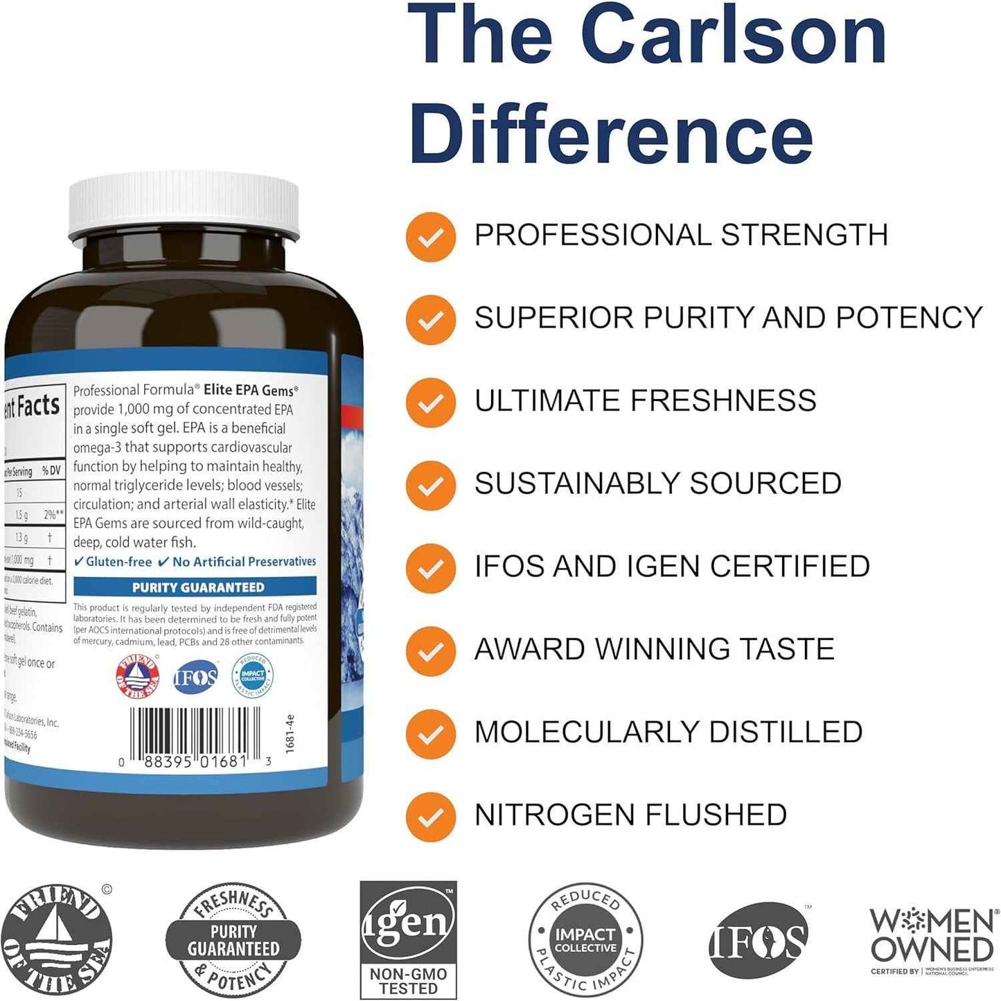 Carlson Elite EPA Gems 1000 Mg Fish Oil 120 Softgels
