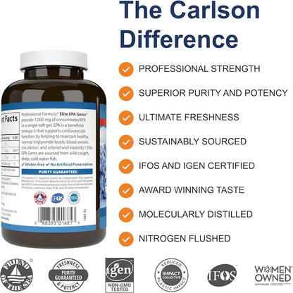 Carlson Elite EPA Gems 1000 Mg Fish Oil 120 Softgels