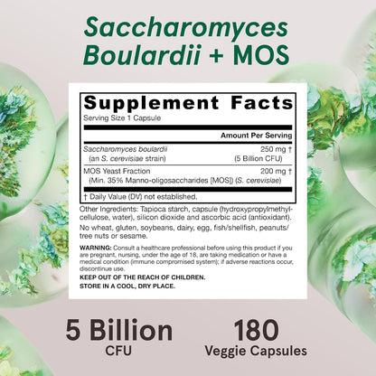 Jarrow Formulas Saccharomyces Boulardii + MOS Probiotics Supplement 5 Billion CFU