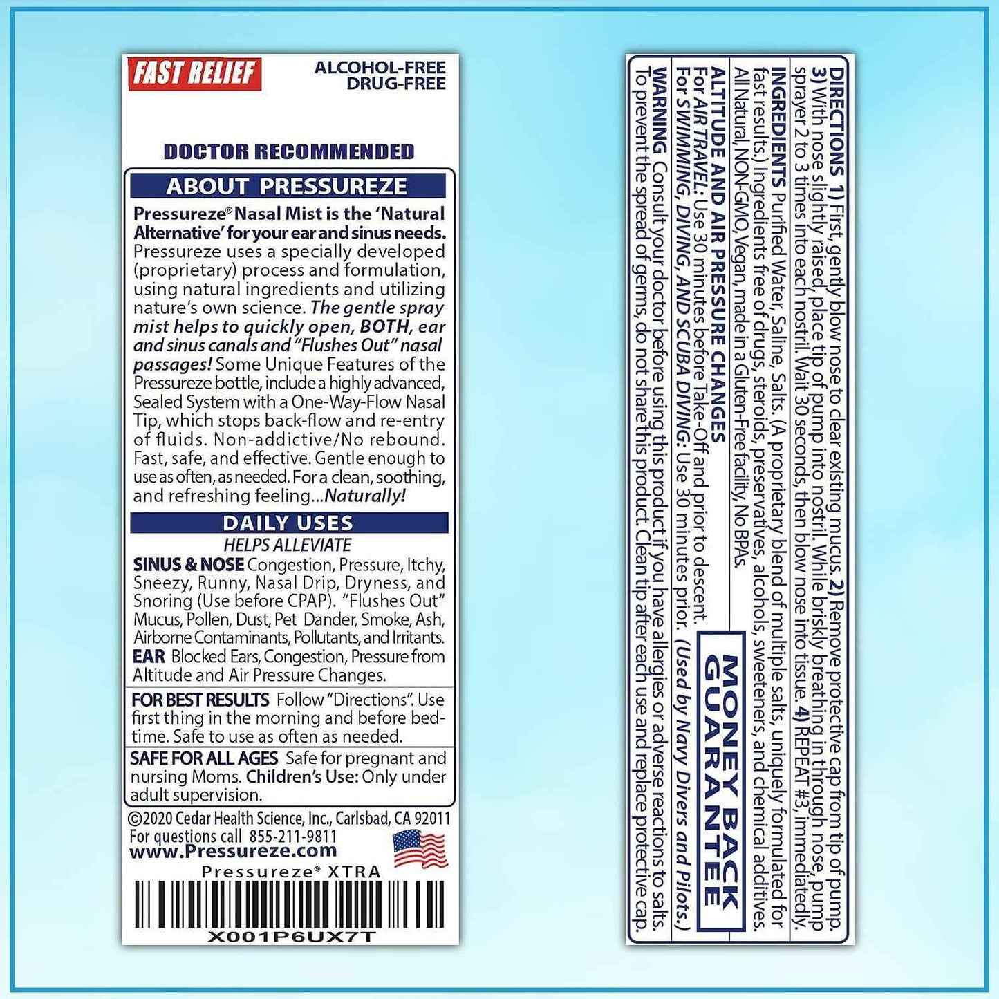 Pressureze Xtra Natural Preservative Free Nasal Spray for Severe Sinus Congestion