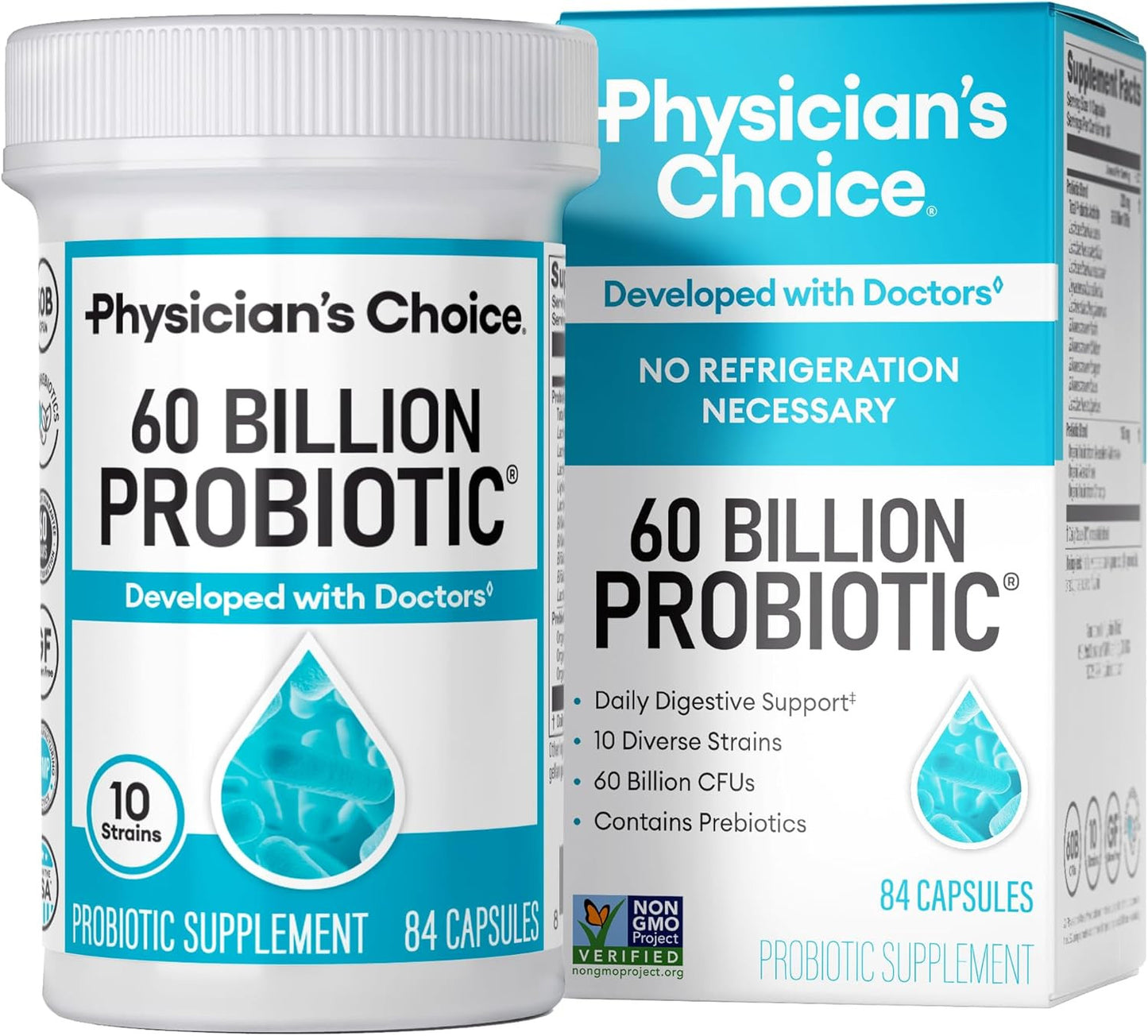 Physician's CHOICE Probiotic Supplement 60 Billion CFU Organic Prebiotics Immune, Digestive & Gut Health - Supports Occasional Constipation, Diarrhea, Gas & Bloating - for Women & Men 30ct