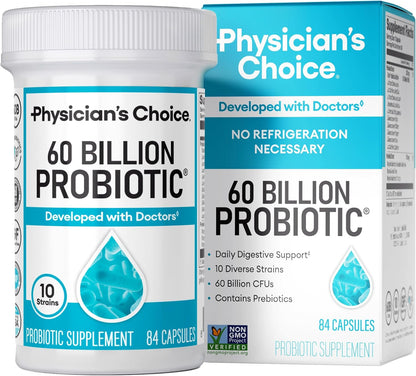 Physician's CHOICE Probiotic Supplement 60 Billion CFU Organic Prebiotics Immune, Digestive & Gut Health - Supports Occasional Constipation, Diarrhea, Gas & Bloating - for Women & Men 30ct