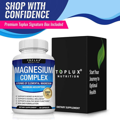 Toplux Magnesium Complex Supplement 1000mg 8 Elemental Forms 90 Capsules