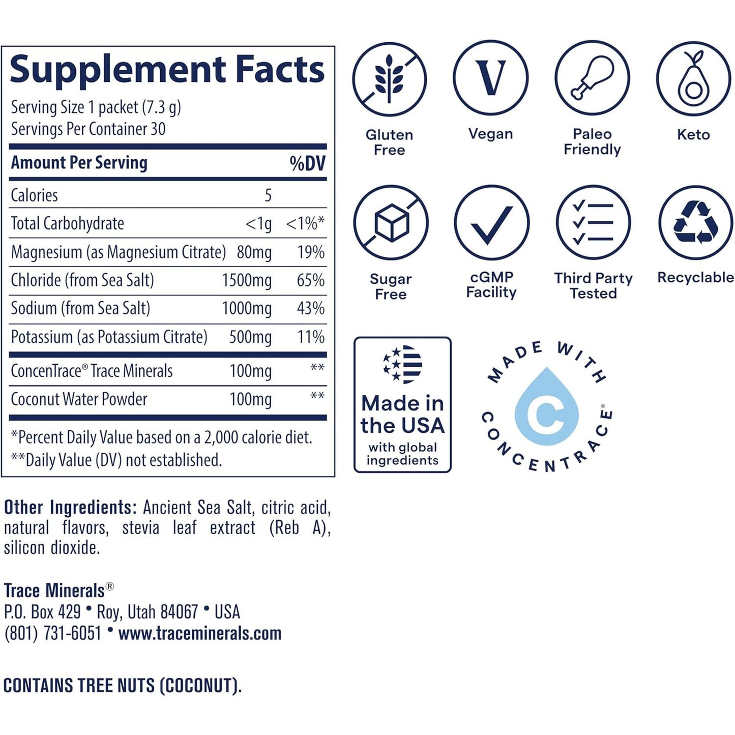 Trace Minerals ZeroLyte Electrolyte Drink Mix 30 Packets Sugar Free
