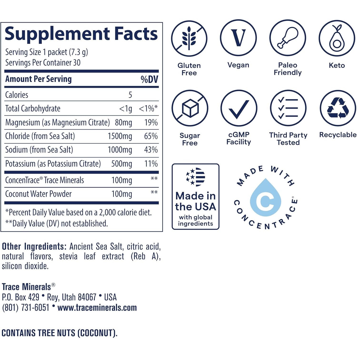 Trace Minerals ZeroLyte Electrolyte Drink Mix 30 Packets Sugar Free