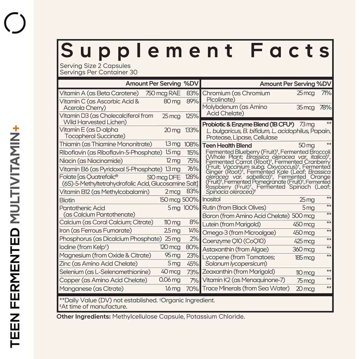 Codeage Teen Multivitamin Supplement Organic Whole Food Omega-3 60 Capsules