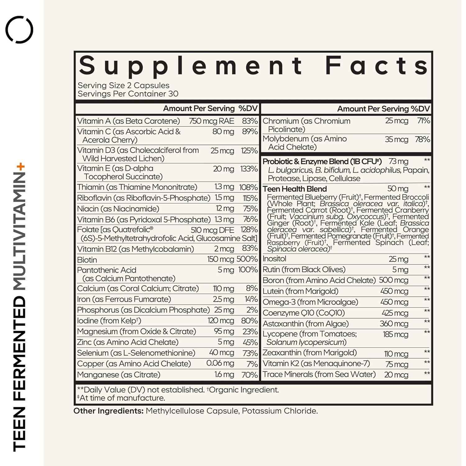 Codeage Teen Multivitamin Supplement Organic Whole Food Omega-3 60 Capsules