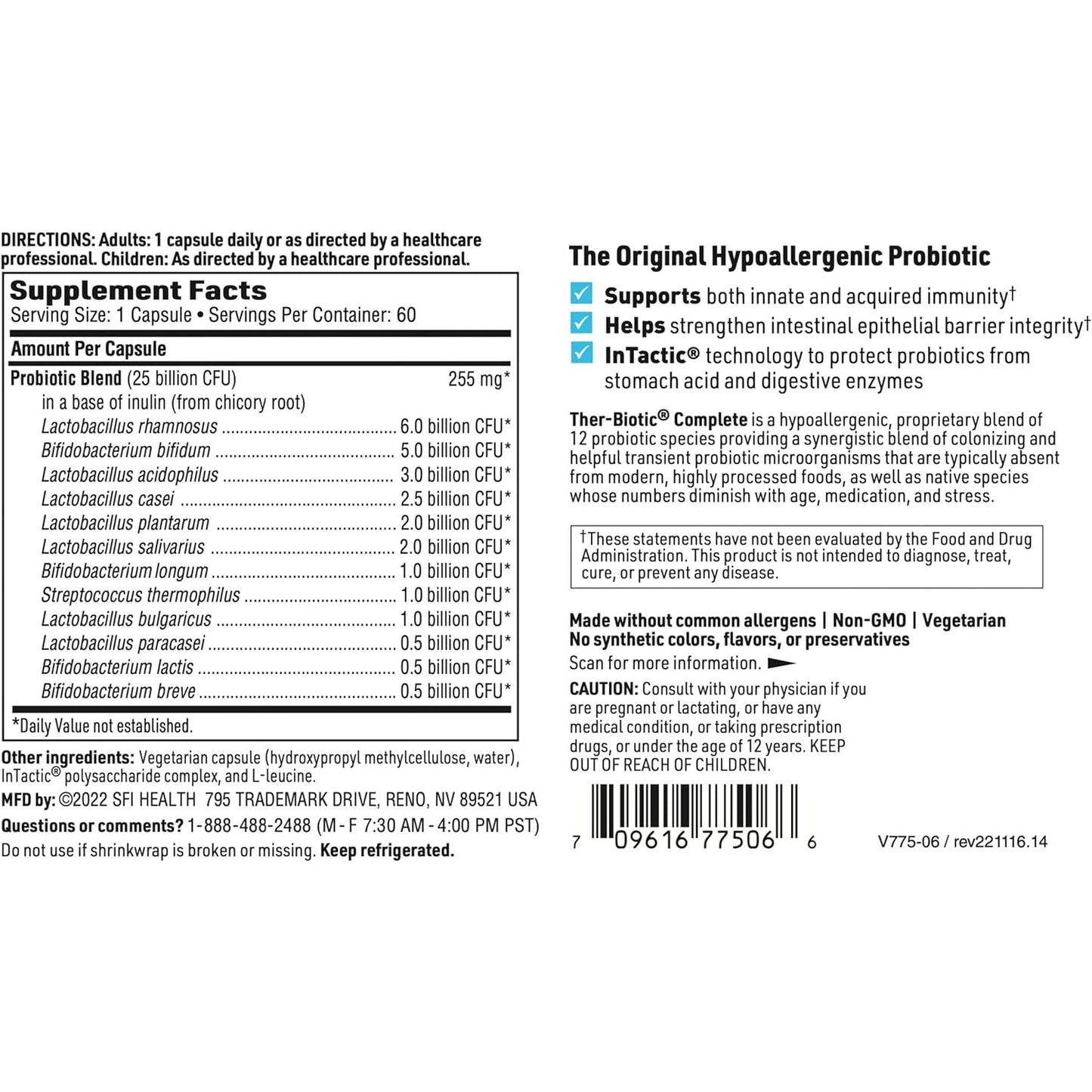 Klaire Labs SFI Health Ther-Biotic Complete Probiotic Capsules 60 Count