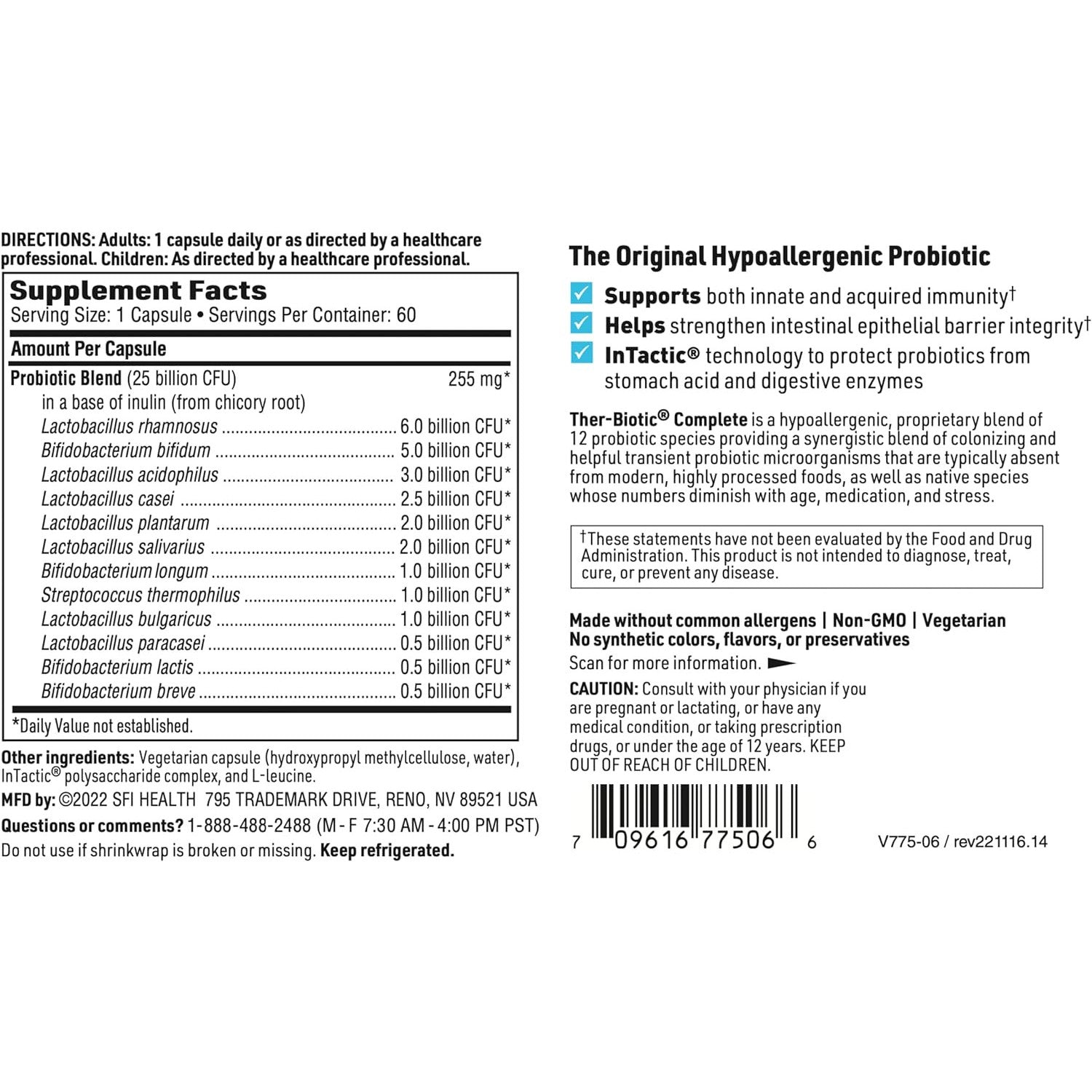 Klaire Labs SFI Health Ther-Biotic Complete Probiotic Capsules 60 Count
