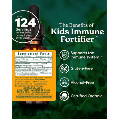 Herb Pharm Kids Immune Fortifier Organic Immunity Supplement with Elderberry & Echinacea 1 oz