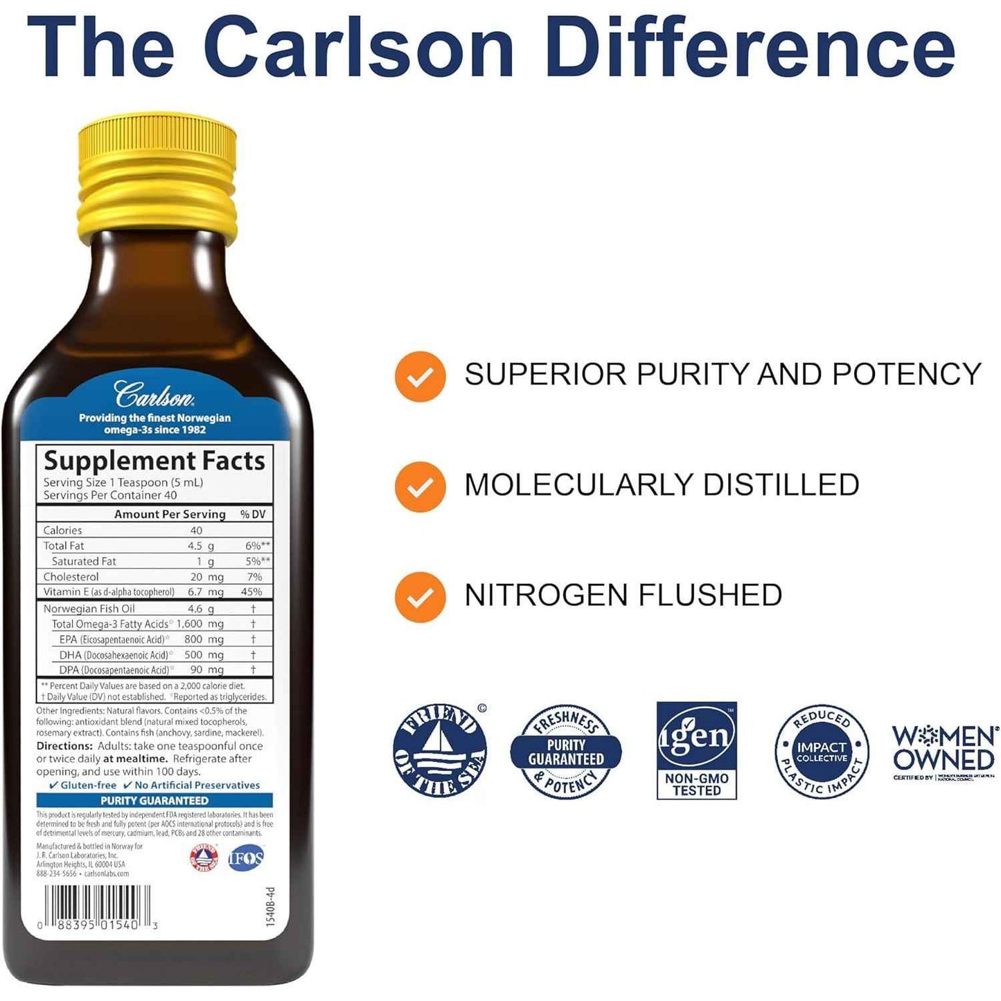 Carlson The Very Finest Fish Oil 1600mg Omega-3s Liquid Lemon