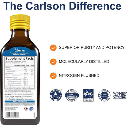 Carlson The Very Finest Fish Oil 1600mg Omega-3s Liquid Lemon