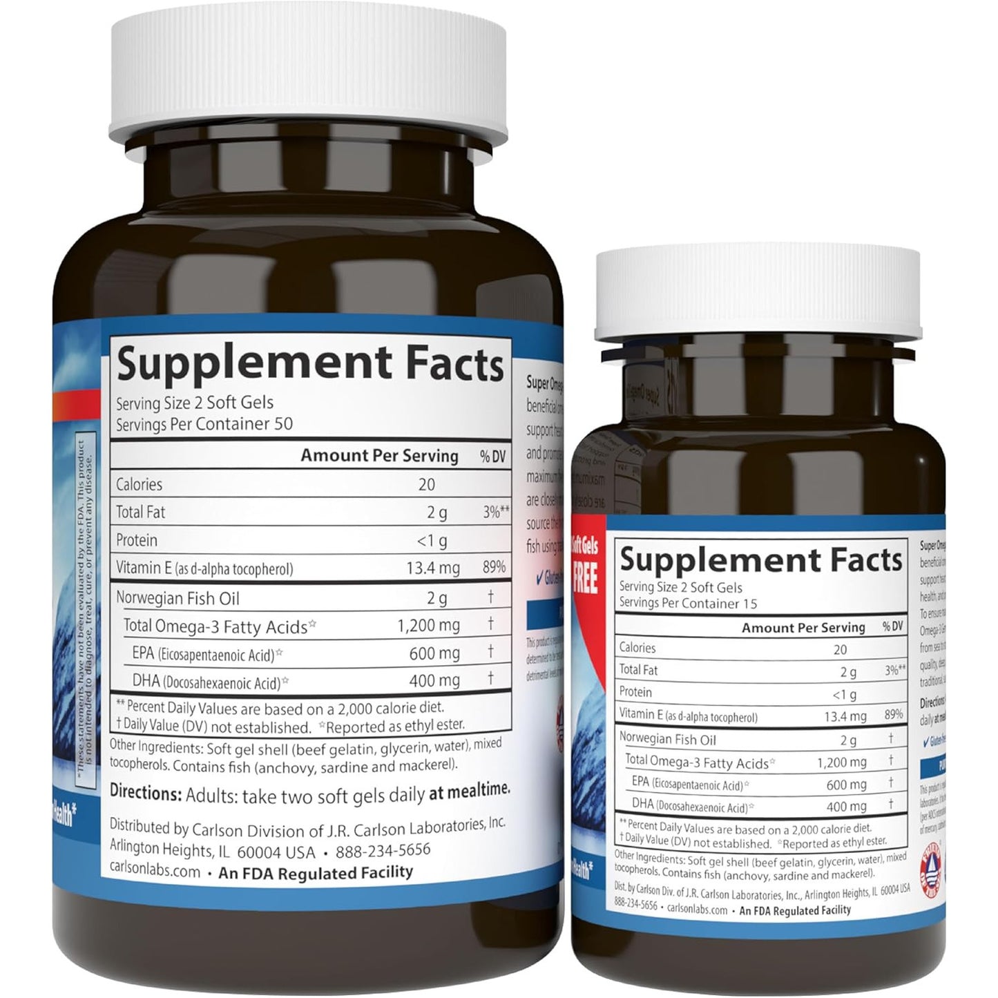 Carlson Super Omega-3 Gems Fish Oil Supplement 1200 mg 100 Count