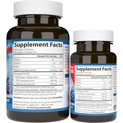 Carlson Super Omega-3 Gems Fish Oil Supplement 1200 mg 100 Count
