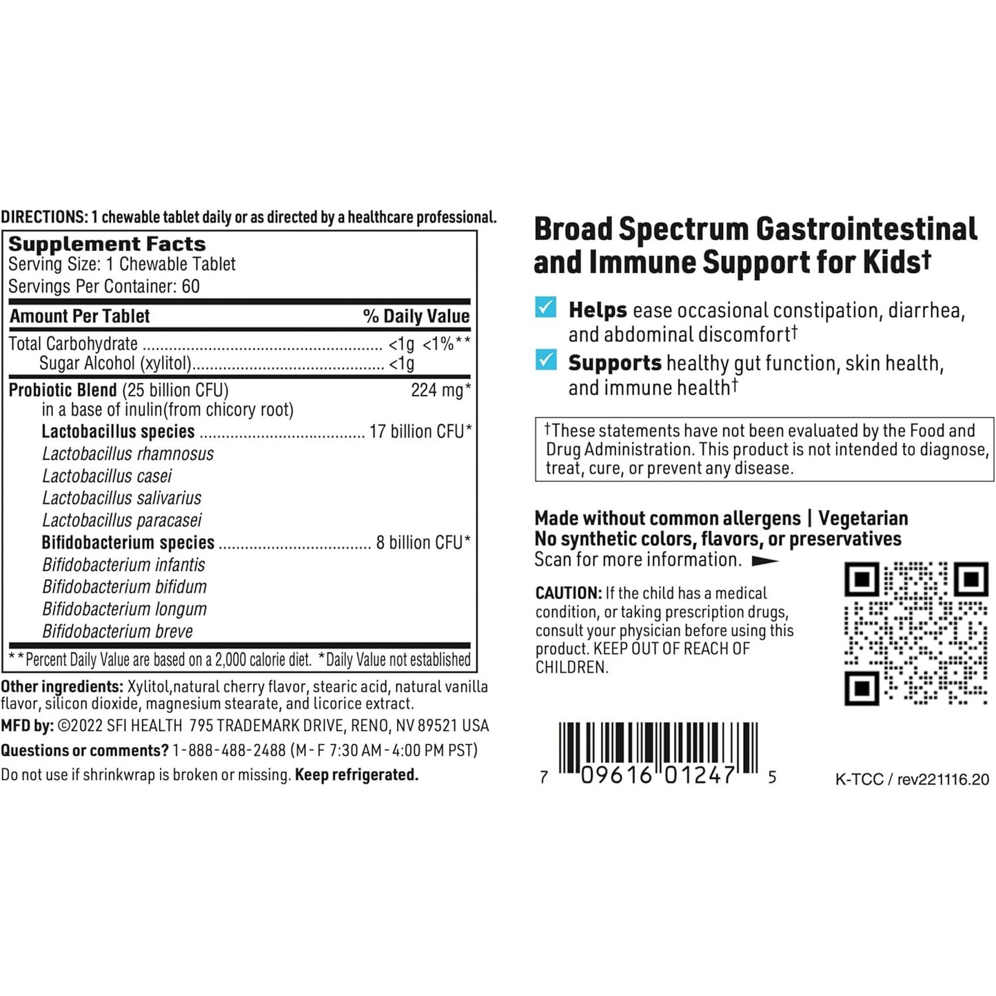 SFI Health Ther-Biotic Kids Chewable Probiotic 25 Billion CFU 60 Count