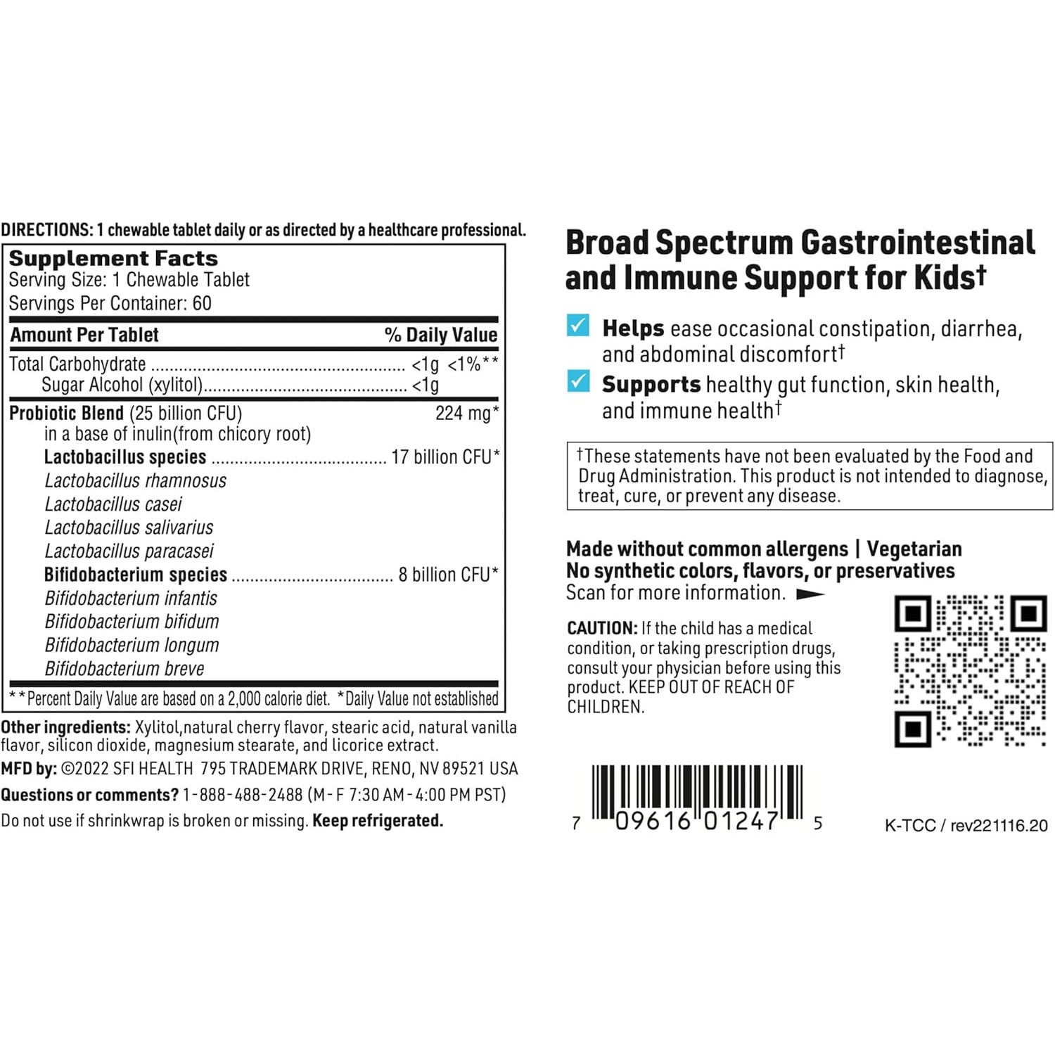 SFI Health Ther-Biotic Kids Chewable Probiotic 25 Billion CFU 60 Count