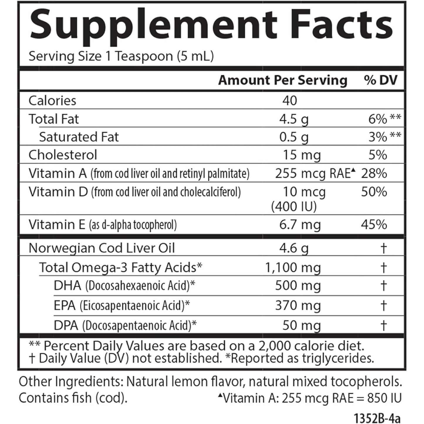 Carlson Cod Liver Oil 1100 Mg Omega-3 Fish Oil Supplement 16.9 Fl Oz Lemon