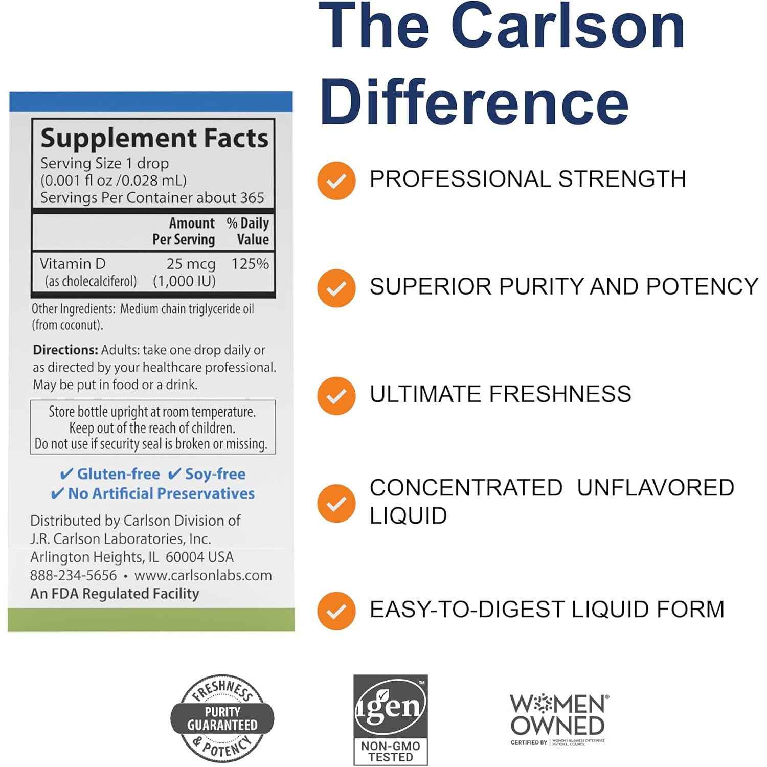 Carlson Super Daily D3 Vitamin D Liquid Drops 1000 IU 0.35 oz