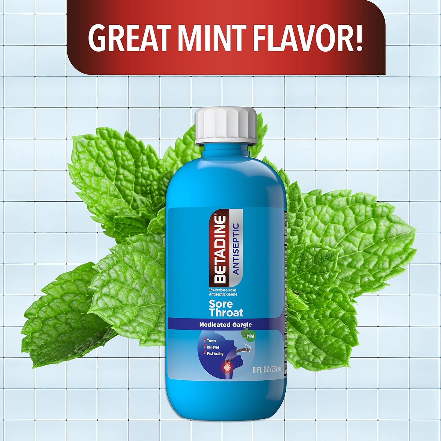 Betadine Sore Throat Relief Gargle 8 Oz Fast Acting Antiseptic Mint