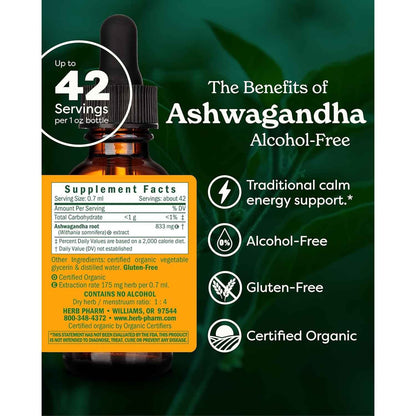 Herb Pharm Organic Ashwagandha Liquid Extract Alcohol-Free Adaptogen