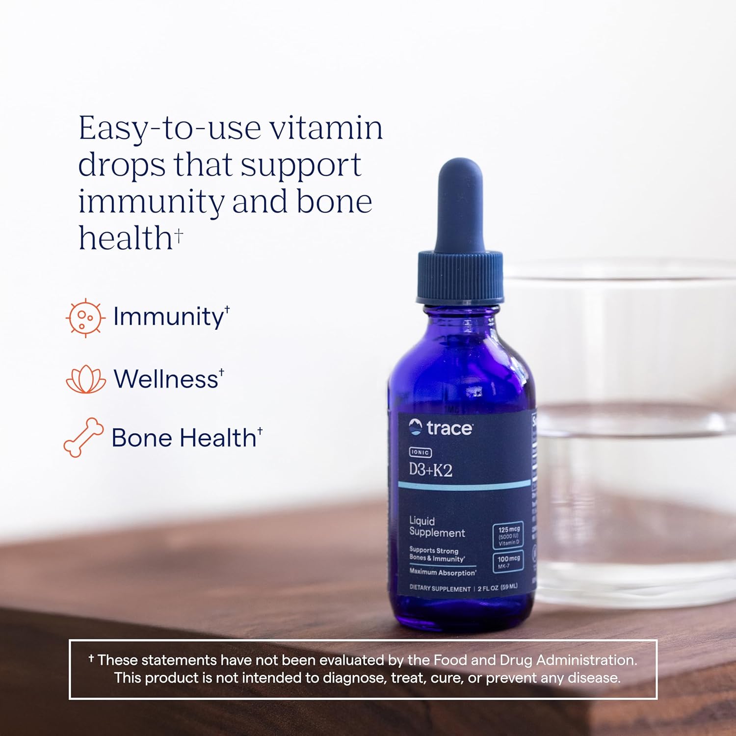 Trace Minerals Liquid Ionic Vitamin D3 + K2 Concentrated Supplement 2 fl. oz