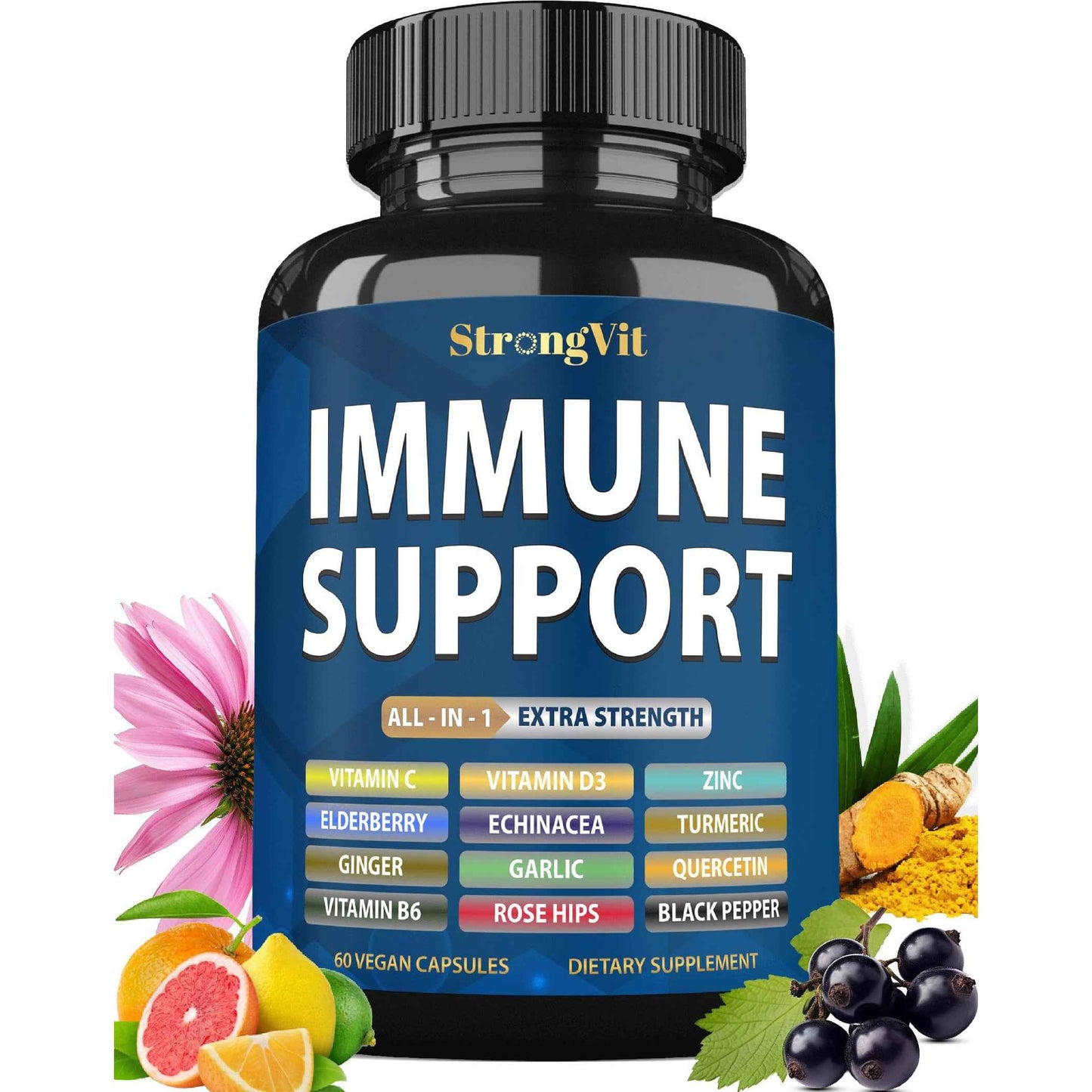 StrongVit Immune Support  12 in 1 Complex with Vitamin C, D3, Zinc