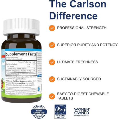 Carlson Kid's Chewable Iron 15 mg Strawberry 60 Tablets