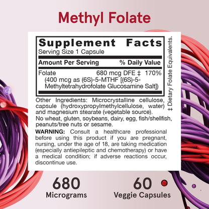 Jarrow Formulas Extra Strength Methyl Folate 400 mcg 60 Veggie Capsules