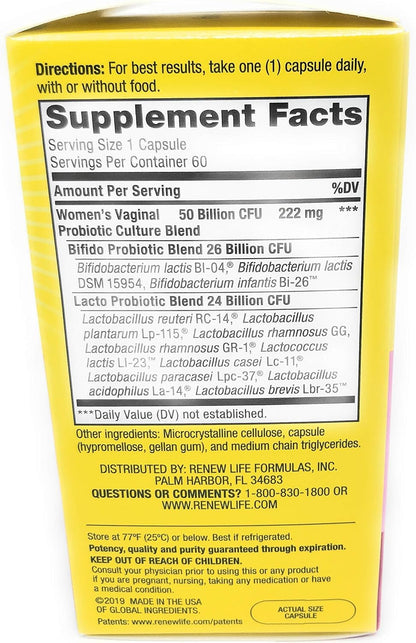 Renew Life Ultimate Flora Vaginal Probiotic 50 Billion 60 Count