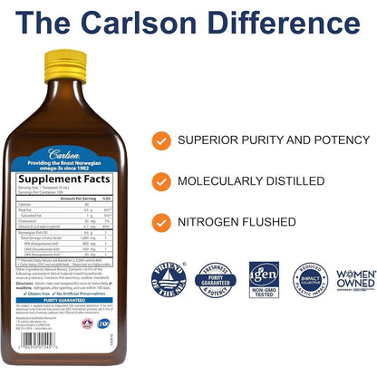 Carlson The Very Finest Fish Oil 1600 mg Omega-3s Liquid Supplement Lemon 16.9 Fl Oz
