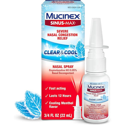 Mucinex Sinus-Max Nasal Spray Decongestant 12-Hour Clear & Cool 0.75 fl oz