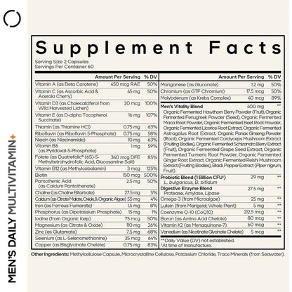 Codeage Men's Daily Multivitamin 25+ Vitamins Minerals Organic Whole Foods 120 Capsules