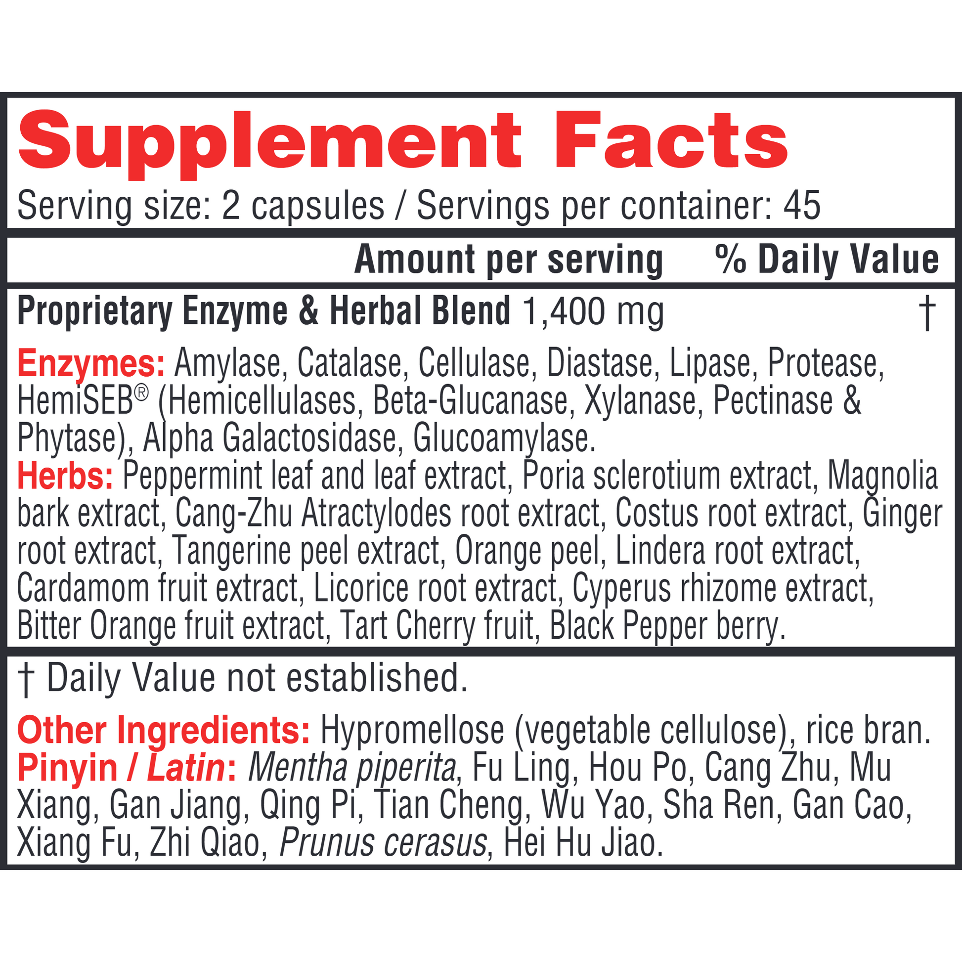 Health Concerns Chzyme Herbal Digestive Support Supplement 90 Capsules