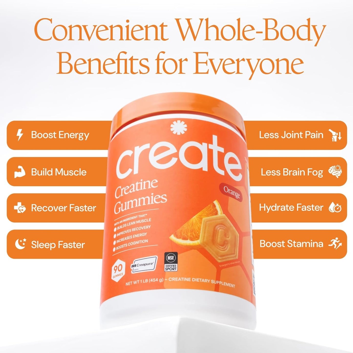 Create Creatine Monohydrate Gummies 1.5 g Strength Endurance & Focus Support Vegan 90 Gummies