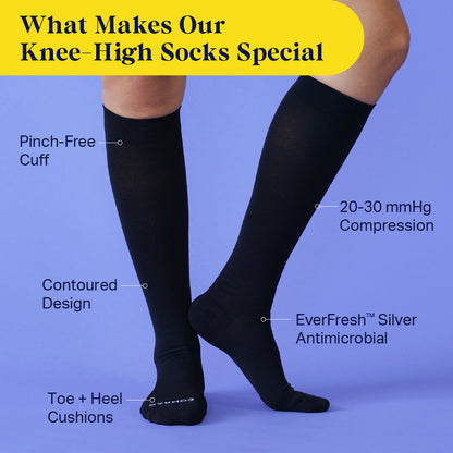 Knee-High Compression Socks - 3 Pack Solid (20-30 mmHg)