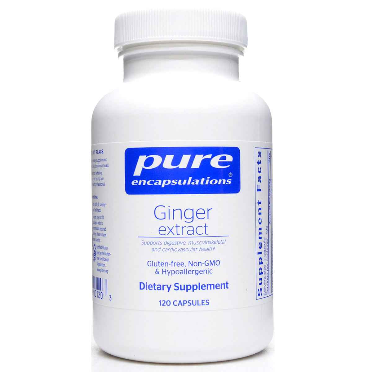 Pure Encapsulations Ginger Extract 500mg Supplement 120 Vegetarian Capsules