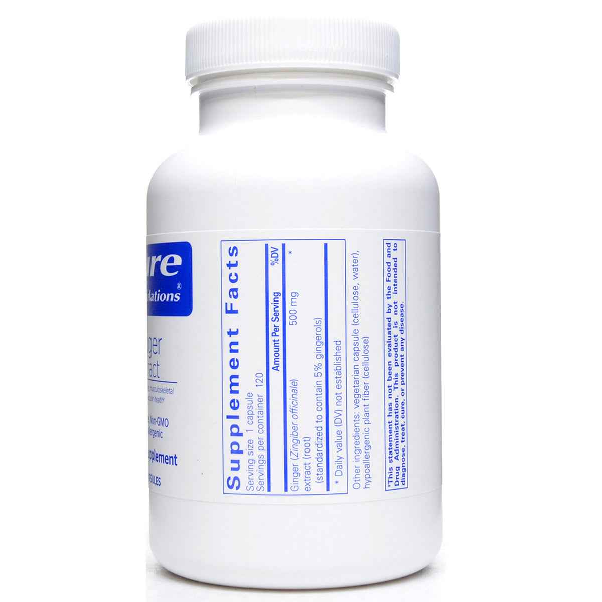 Pure Encapsulations Ginger Extract 500mg Supplement 120 Vegetarian Capsules